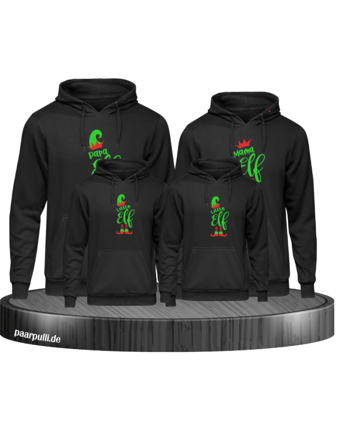 Weihnachtspulli Elf Family schwarz