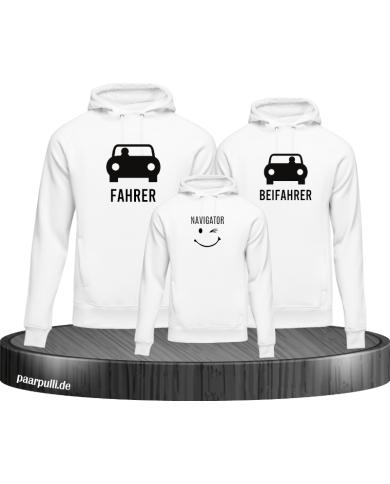 Fahrer, Beifahrer und Navigator weiß Fahrer, Beifahrer und Navigator weiß