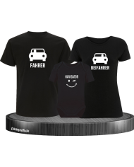 Fahrer, Beifahrer und Navigator Familien-Set T-Shirts mit Baby-Body