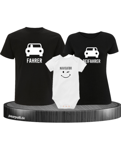 Fahrer, Beifahrer und Navigator schwarz und weiß Fahrer, Beifahrer und Navigator schwarz und weiß
