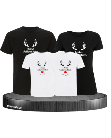 Reh Familienset T-shirts 4er in schwarz weiß Reh Familienset T-shirts 4er in schwarz weiß