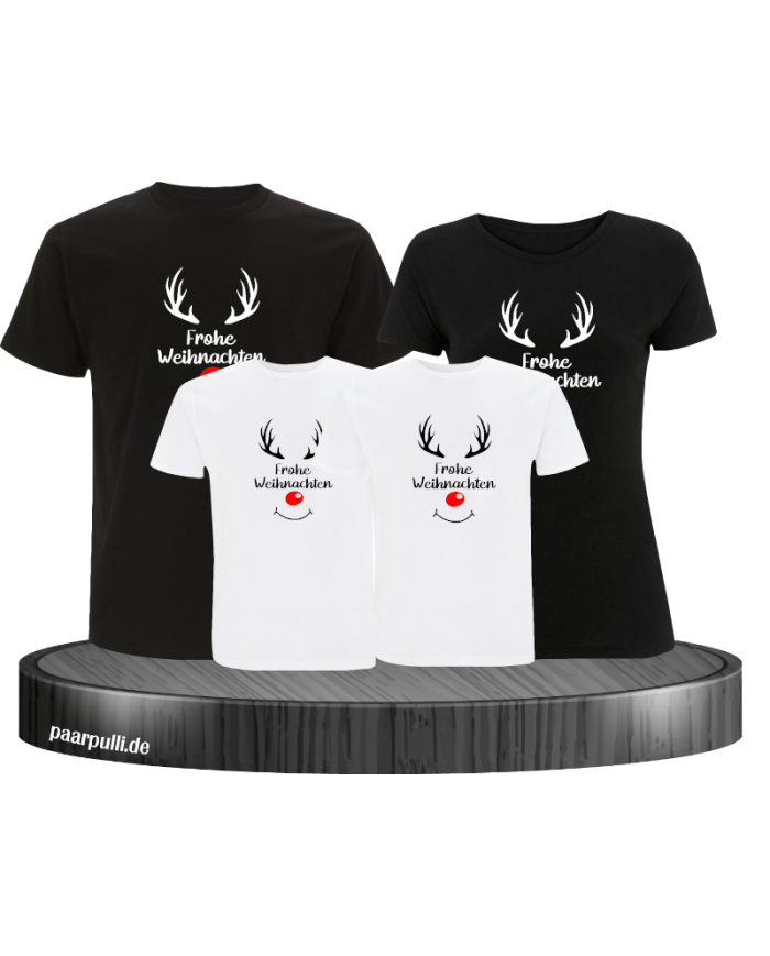 mit coolem Design Reh Familienlook 4er T-Shirts Frohe Weihnachten