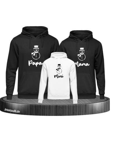 Schneemann Papa Mama und Mini 3er Familienlook Hoodies Schneemann Papa Mama und Mini 3er Familienlook Hoodies