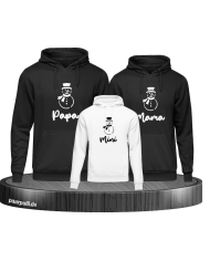 Schneemann Papa Mama und Mini 3er Familienlook Hoodies