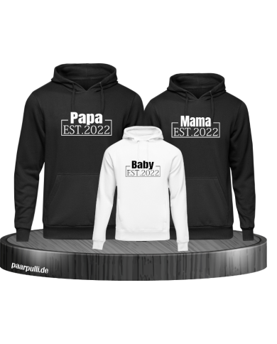 Papa, Mama und Baby mit Wunschjahr Familienlook Hoodies Papa, Mama und Baby mit Wunschjahr Familienlook Hoodies