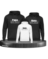 Papa, Mama und Baby mit Wunschjahr Familienlook Hoodies