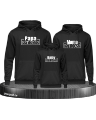 Papa, Mama und Baby mit Wunschjahr Familienlook Hoodies