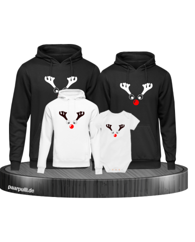 Schwarz weißes Rentier Familien Hoodie Set Schwarz weißes Rentier Familien Hoodie Set
