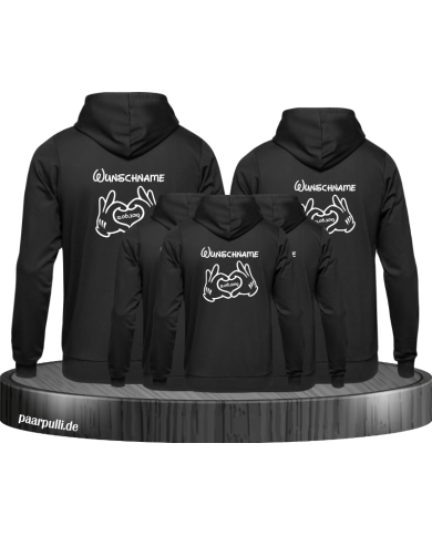 5er Hoodie Set bedruckt mit Comic Hand und Wunschname schwarz 5er Hoodie Set bedruckt mit Comic Hand und Wunschname schwarz