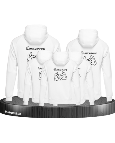 5er Hoodie Set bedruckt mit Comic Hand und Wunschname weiß 5er Hoodie Set bedruckt mit Comic Hand und Wunschname weiß