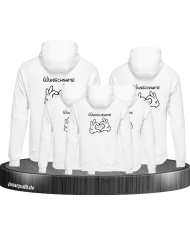 5 Hoodies bedruckt mit Ihrem Wunschnamen und einer Comic Hand
