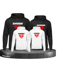 Bedruckte Hoodies im 4er Set mit Superdad, Supermom and Superboy/Girl