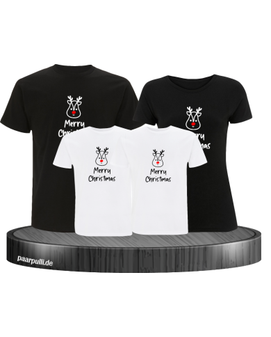 Merry Christmas mit süßem Rentier Gesicht 4er T-Shirts in schwarz weiß Merry Christmas mit süßem Rentier Gesicht 4er T-Shirts in schwarz weiß
