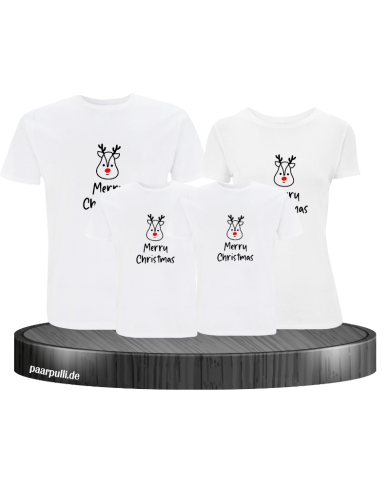 Merry Christmas mit süßem Rentier Gesicht 4er T-Shirts in weiß Merry Christmas mit süßem Rentier Gesicht 4er T-Shirts in weiß