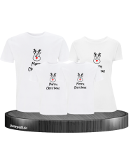 Merry Christmas mit süßem Rentier Gesicht 4er T-Shirts in weiß