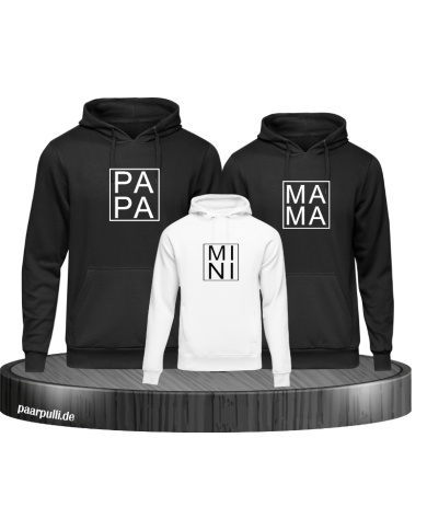 Papa Mama Mini hoodies Familienlook in schwarz weiß Papa Mama Mini hoodies Familienlook in schwarz weiß