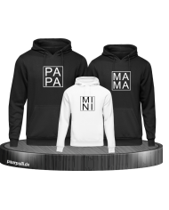 Papa Mama Mini hoodies Familienlook in schwarz weiß