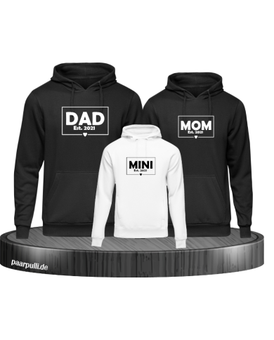 Dad Mom Mini Familienlook Hoodies in schwarz weiß Dad Mom Mini Familienlook Hoodies in schwarz weiß