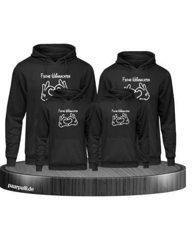 Frohe Weihnachten Familienlook 4 Hoodies in schwarz Frohe Weihnachten Familienlook 4 Hoodies in schwarz