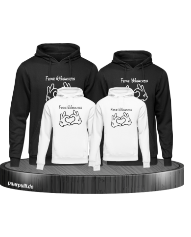 Frohe Weihnachten Familienlook 4 Hoodies in schwarz weiß Frohe Weihnachten Familienlook 4 Hoodies in schwarz weiß