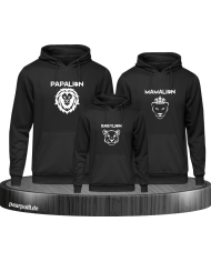 Löwen Familie Mama Papa Kind 3er Pullis Familien-Set in schwarz