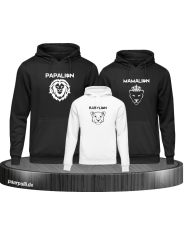 Löwen Familie Mama Papa Kind 3er Pullis Familien-Set in weiß schwarz