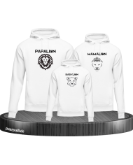 Löwen Familie Mama Papa Kind 3er Pullis Familien-Set in weiß