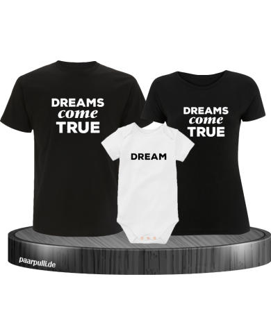 Dreams Come True Familienlook T-Shirts mit Baby-Body in schwarz weiß Dreams Come True Familienlook T-Shirts mit Baby-Body in schwarz weiß