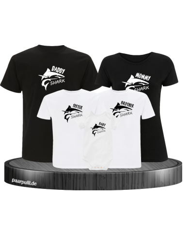 T-Shirts bedruckt für die Familie als Hai Familie in schwarz weiß T-Shirts bedruckt für die Familie als Hai Familie in schwarz weiß