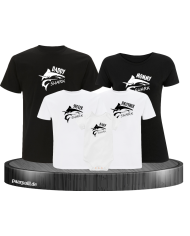 T-Shirts bedruckt für die Familie als Hai Familie in schwarz weiß
