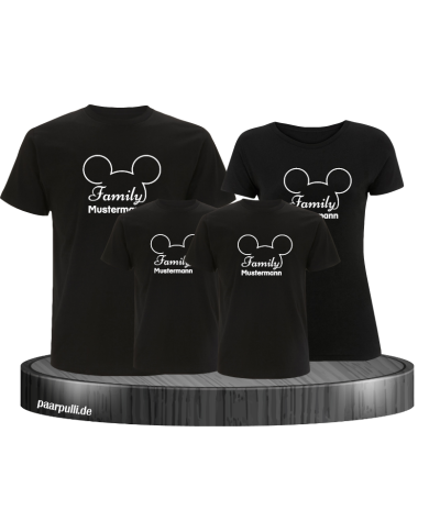 Familien-Set 4er T-Shirts als Comic Design mit Wunschname in schwarz Familien-Set 4er T-Shirts als Comic Design mit Wunschname in schwarz