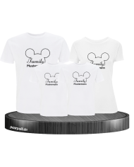 Familien-Set 4er T-Shirts als Comic Design mit Wunschname in  weiß
