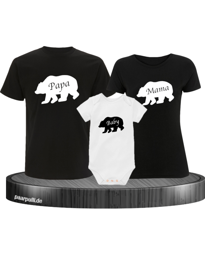 Bären Familie Papa Mama und Baby Familienlook in schwarz
