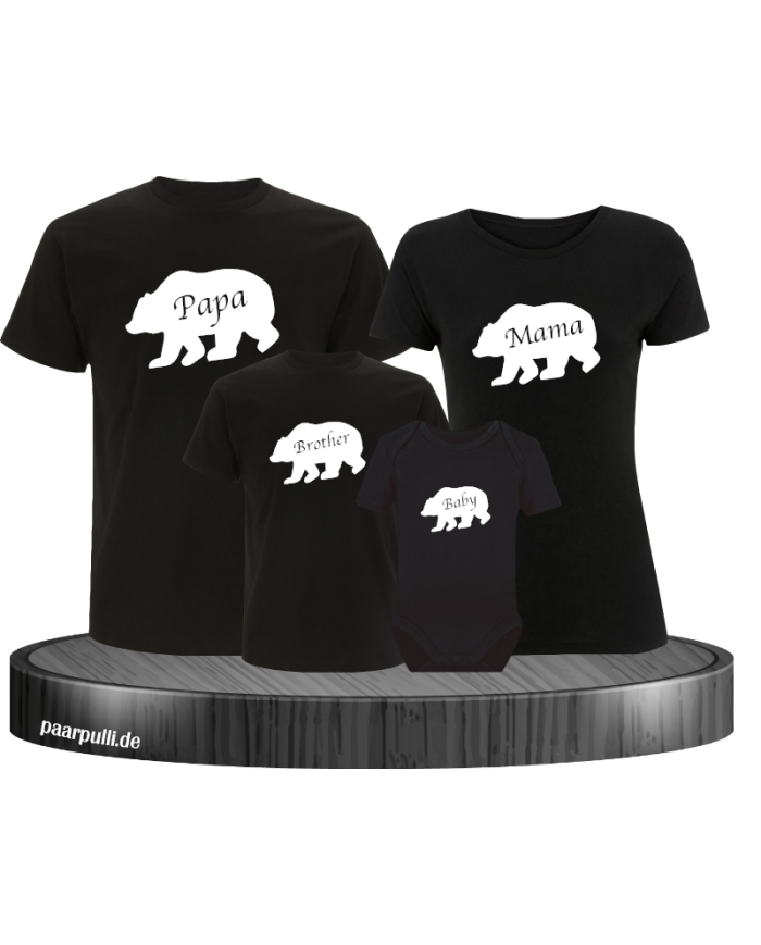 Bären Familie Papa Mama Sister/Brother und Baby Familienlook in schwarz