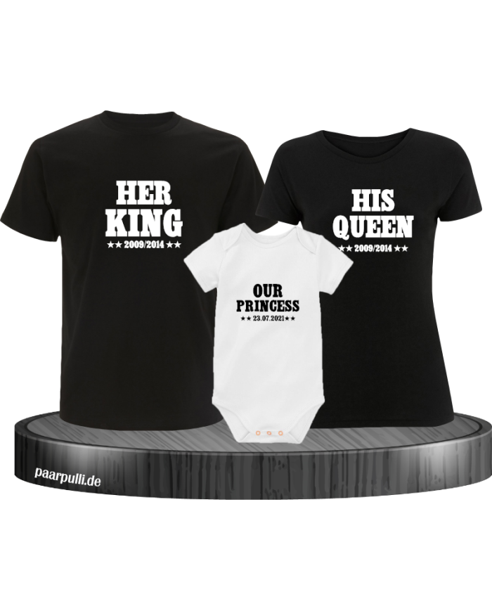 Her King, His Queen und Our Princess Familien-Shirts schwarz weiß