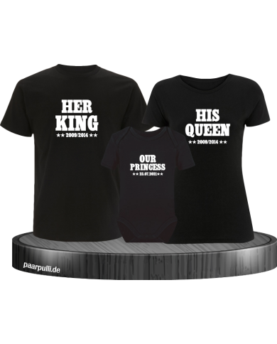 Her King, His Queen und Our Princess Familien-Shirts schwarz Her King, His Queen und Our Princess Familien-Shirts schwarz