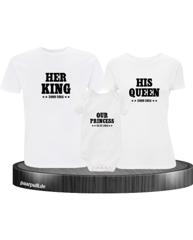 Her King, His Queen und Our Princess Familien-Shirts weiß Her King, His Queen und Our Princess Familien-Shirts weiß