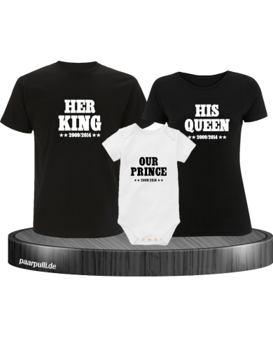 Her King, His Queen und Our Prince Familien-Shirts in  schwarz weiß Her King, His Queen und Our Prince Familien-Shirts in  schwarz weiß