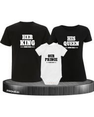 Her King, His Queen und Our Prince Familien-Shirts in  schwarz weiß