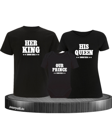 Her King, His Queen und Our Prince Familien-Shirts in  schwarz Her King, His Queen und Our Prince Familien-Shirts in  schwarz