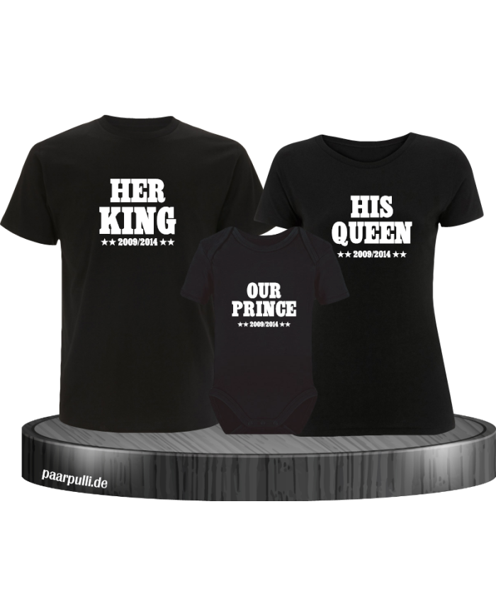 Her King, His Queen und Our Prince Familien-Shirts in  schwarz