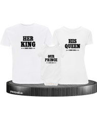 Her King, His Queen und Our Prince Familien-Shirts in  weiß