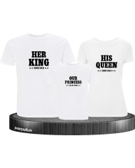 Her King, His Queen und Our Prince Familien-Shirts weiß