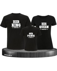 Her King, His Queen und Our Prince mit Wunschdatum Familien-Shirts