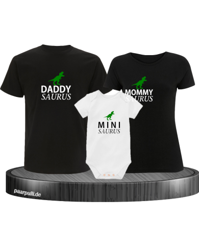 Daddy Saurus Mommy Saurus und Mini saurus familienlook mit baby body in schwarz weiß Daddy Saurus Mommy Saurus und Mini saurus familienlook mit baby body in schwarz weiß