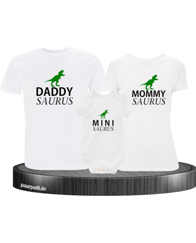 Daddy Saurus Mommy Saurus und Mini saurus familienlook mit baby body in weiß Daddy Saurus Mommy Saurus und Mini saurus familienlook mit baby body in weiß