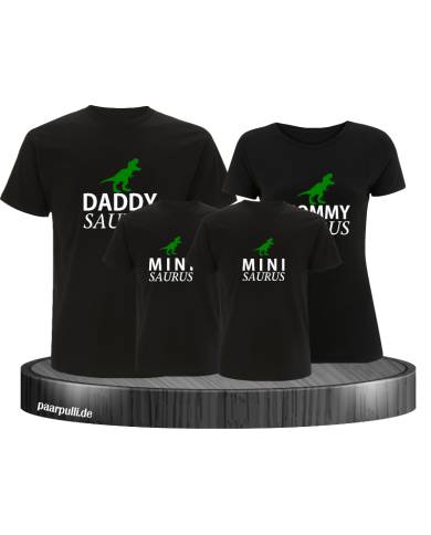 Daddy, Mommy und Mini Saurus als 4er Familien T-Shirt-Set in schwarz Daddy, Mommy und Mini Saurus als 4er Familien T-Shirt-Set in schwarz