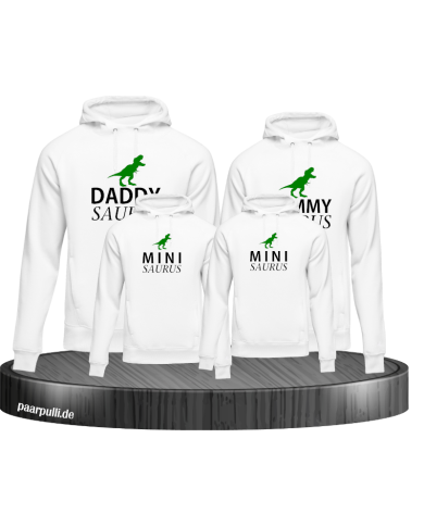 Dinosaurier Familienlook Hoodies mit Daddy Saurus, Mommy Saurus und Mini Saurus in weiß Dinosaurier Familienlook Hoodies mit Daddy Saurus, Mommy Saurus und Mini Saurus in weiß