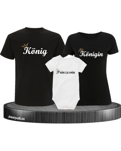 König und Königin und Prinzessin mit Krone Partnerlook TShirts in schwarz weiß König und Königin und Prinzessin mit Krone Partnerlook TShirts in schwarz weiß