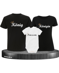 König und Königin und Prinzessin mit Krone Partnerlook TShirts in schwarz weiß